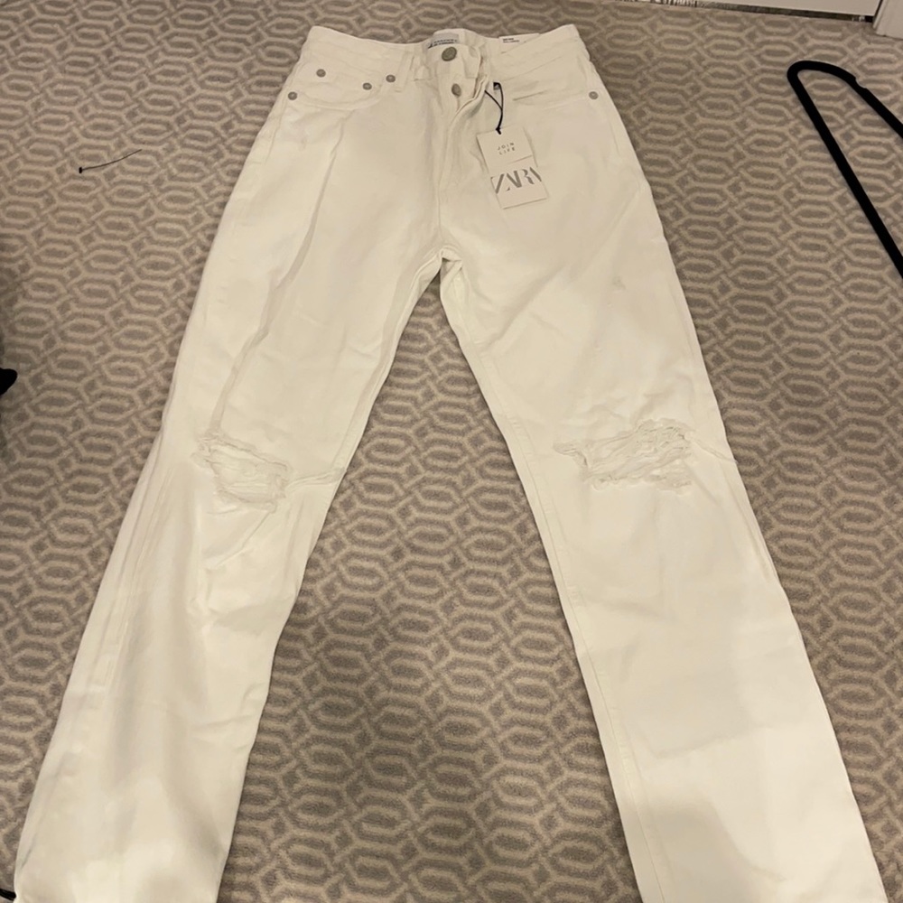 Zara High Waisted White Jeans